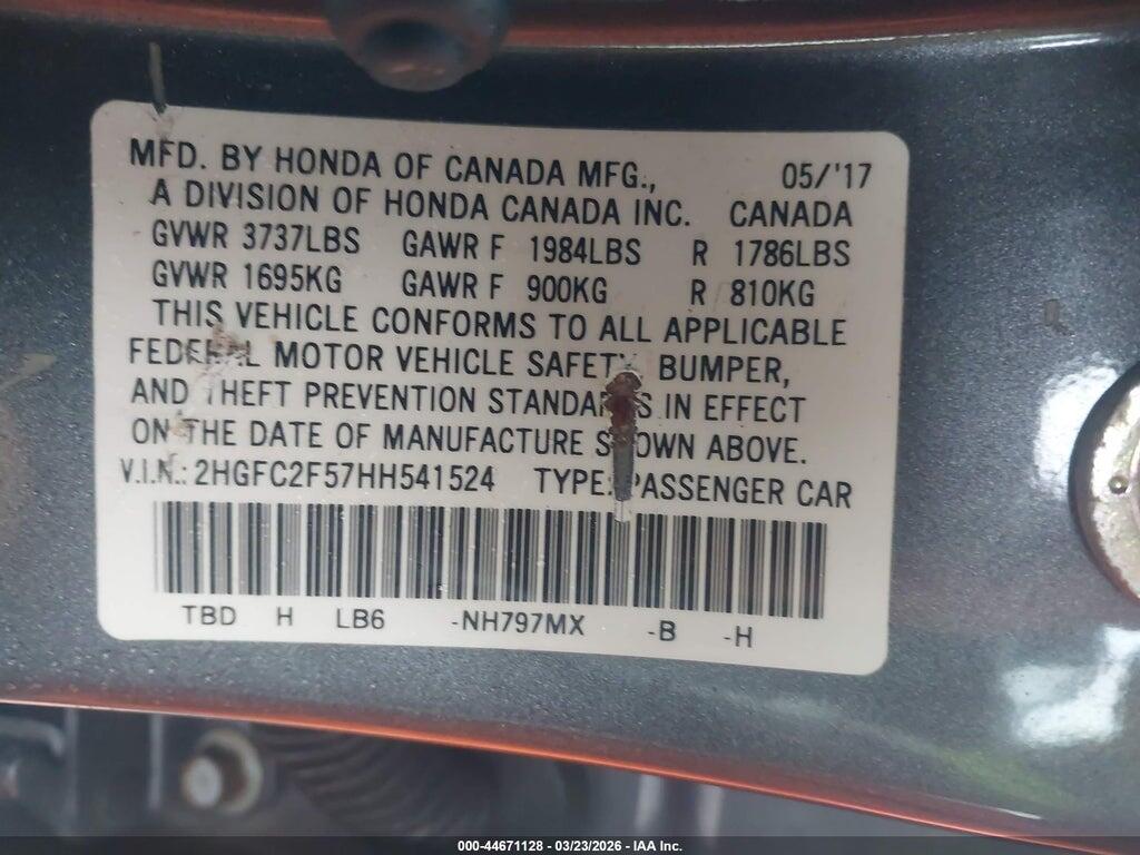 2HGFC2F57HH541524 2017 HONDA CIVIC photo no. 9