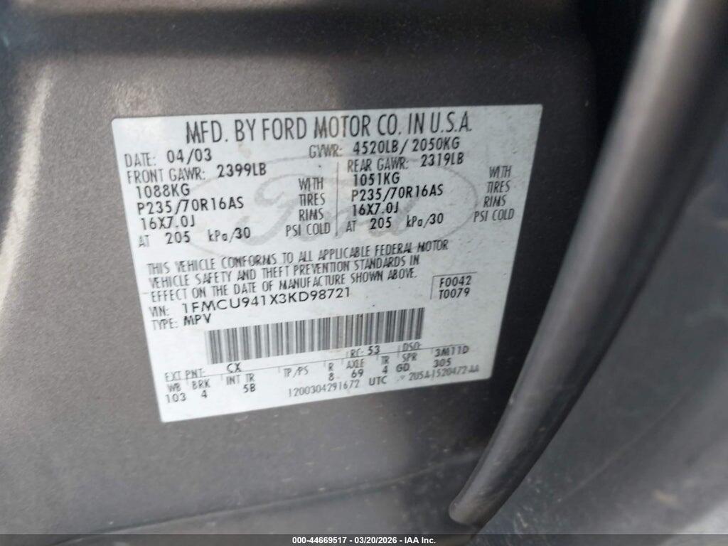 1FMCU941X3KD98721 2003 FORD ESCAPE photo no. 9