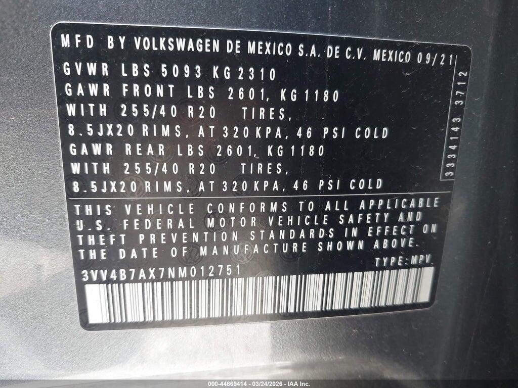 3VV4B7AX7NM012751 2022 VOLKSWAGEN TIGUAN photo no. 9
