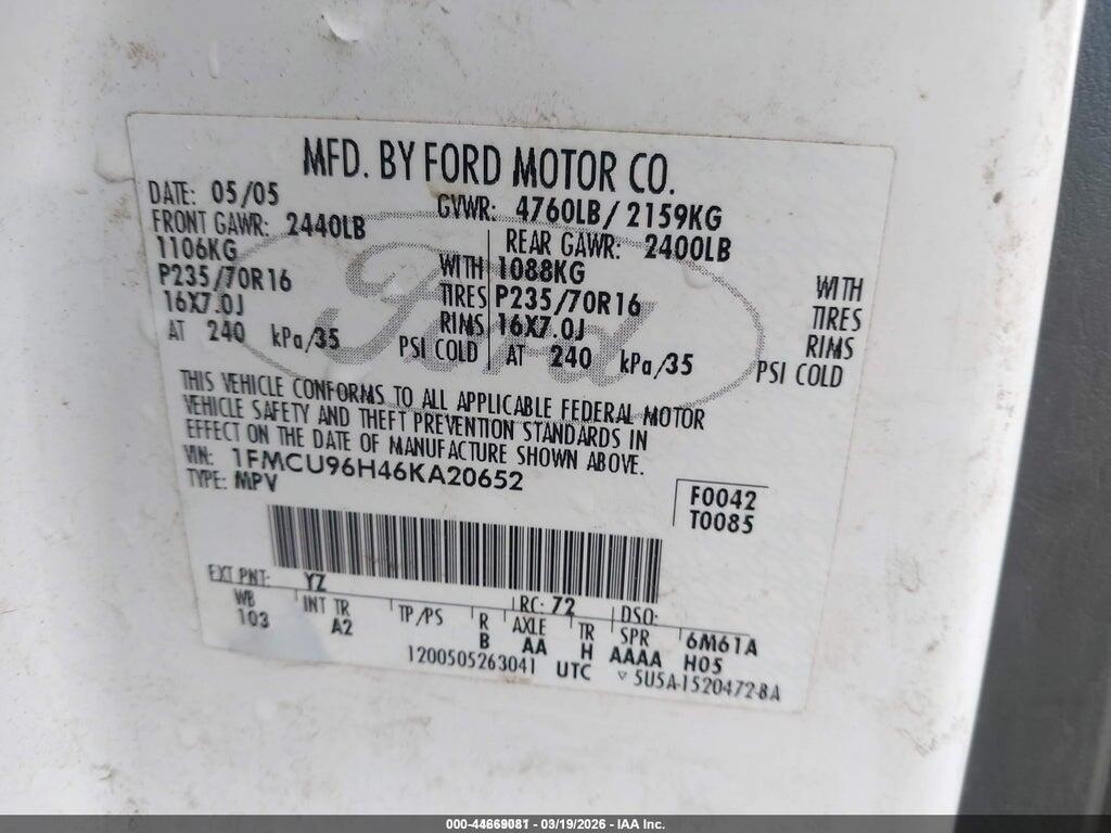 1FMCU96H46KA20652 2006 FORD ESCAPE HYBRID photo no. 9
