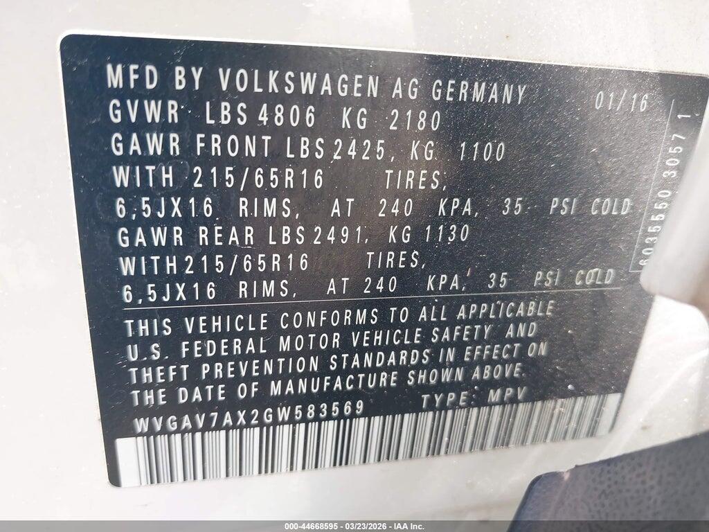WVGAV7AX2GW583569 2016 VOLKSWAGEN TIGUAN photo no. 9