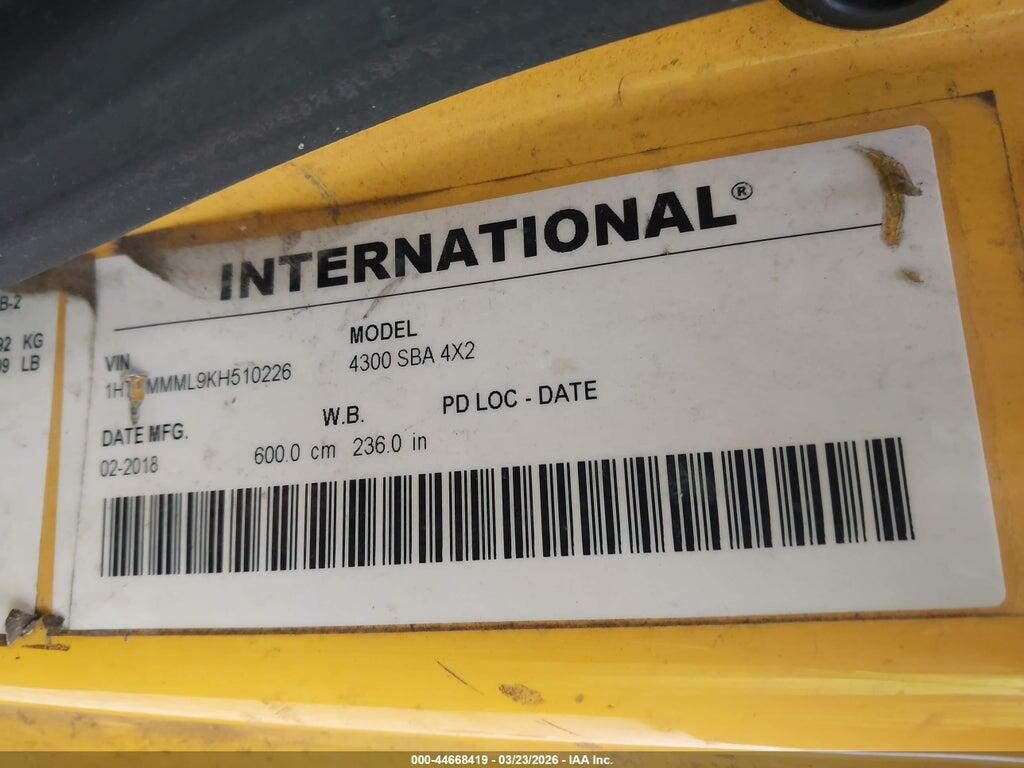 1HTMMMML9KH510226 2019 INTERNATIONAL DURASTAR 4300 photo no. 8