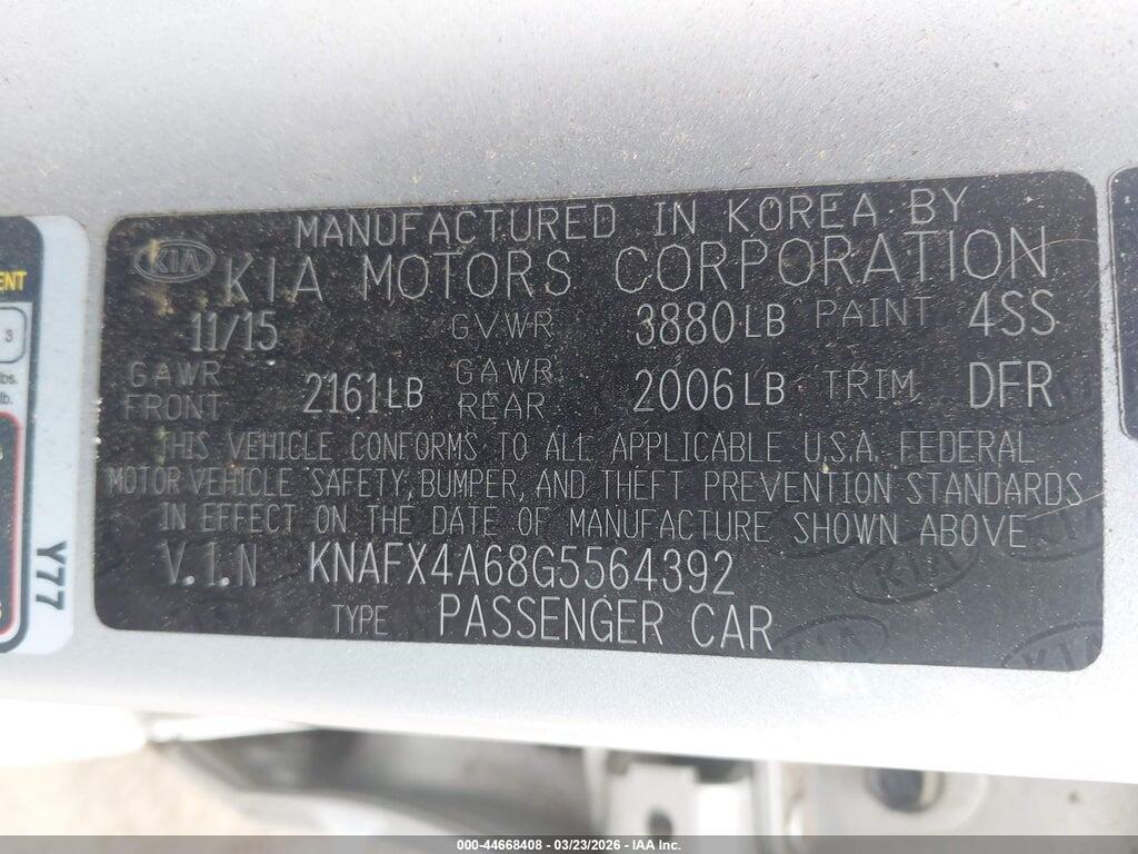 KNAFX4A68G5564392 2016 KIA FORTE photo no. 9