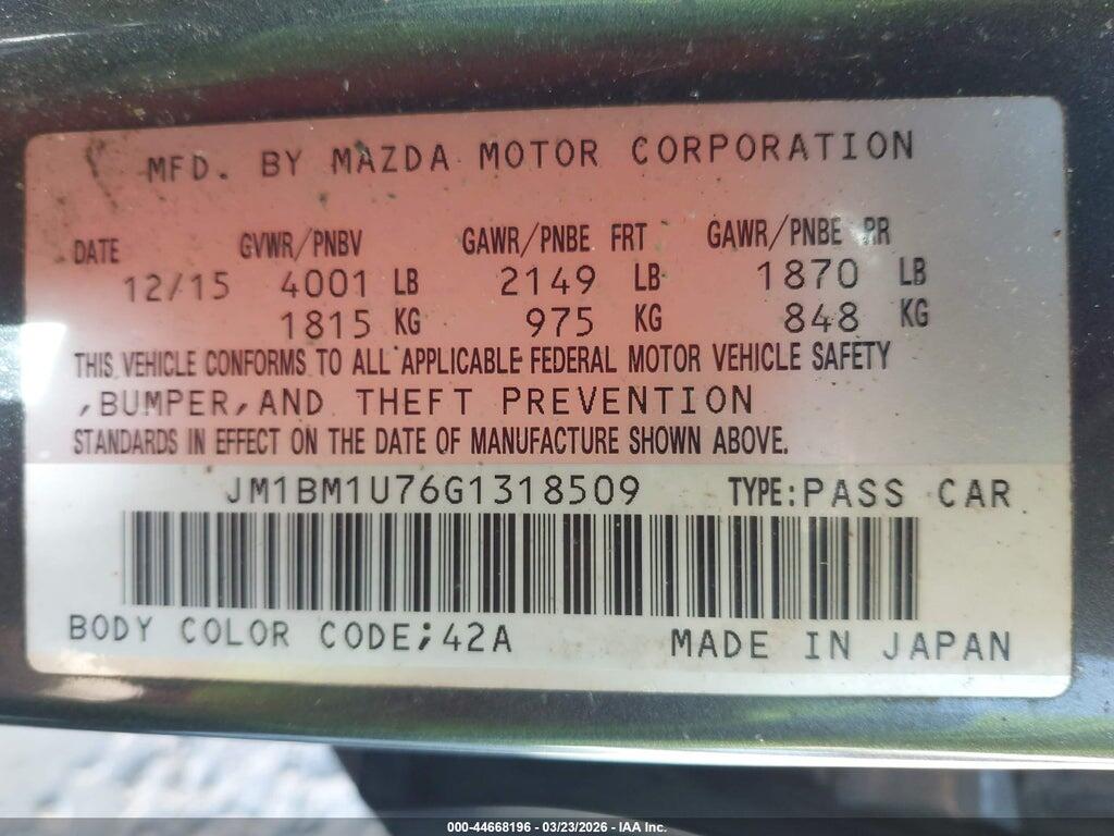 JM1BM1U76G1318509 2016 MAZDA MAZDA3 photo no. 9
