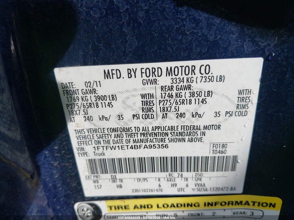1FTFW1ET4BFA95356 2011 FORD F-150 photo no. 9