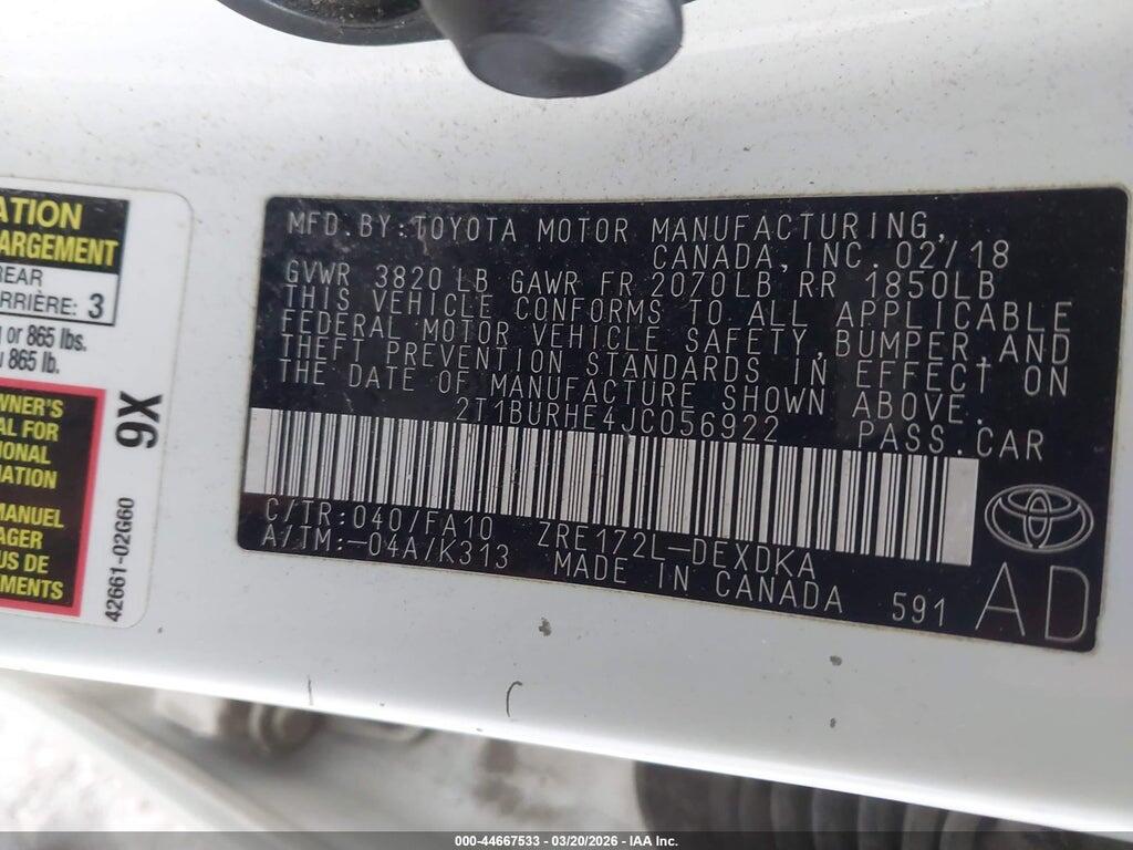 2T1BURHE4JC056922 2018 TOYOTA COROLLA photo no. 9