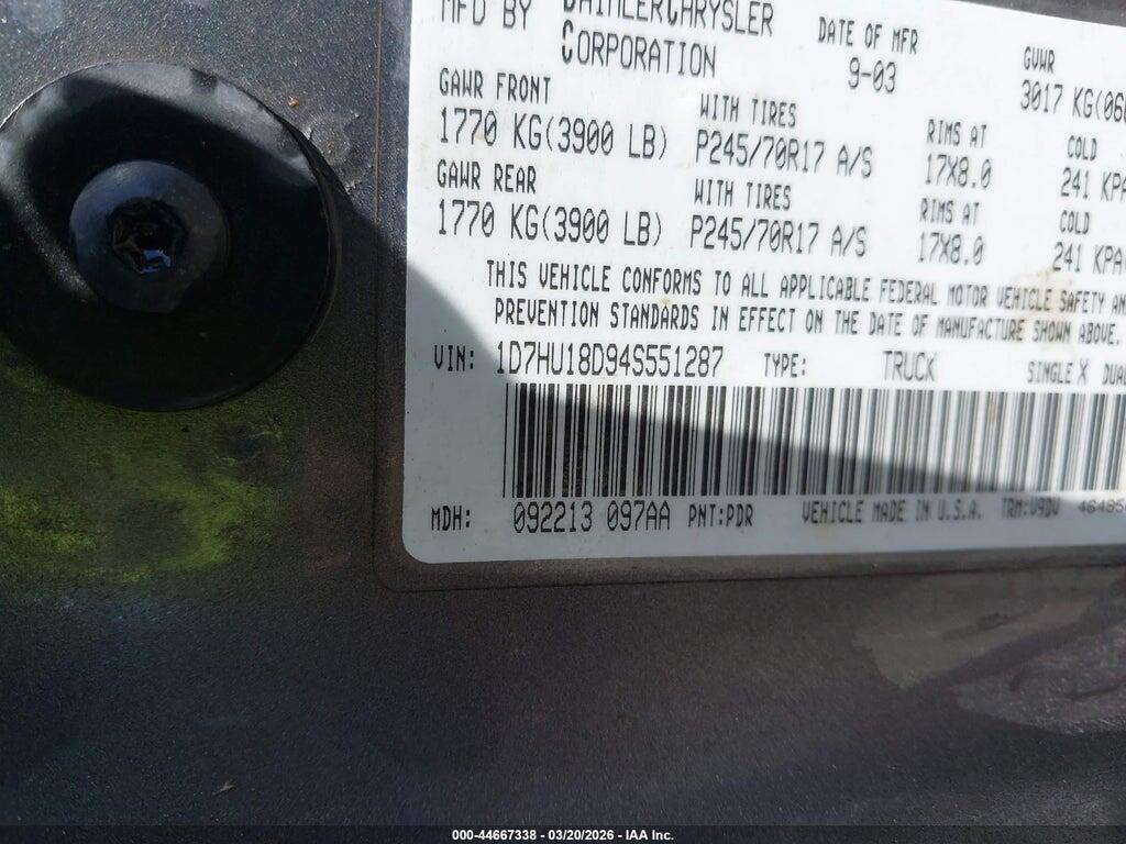 1D7HU18D94S551287 2004 DODGE RAM 1500 photo no. 9