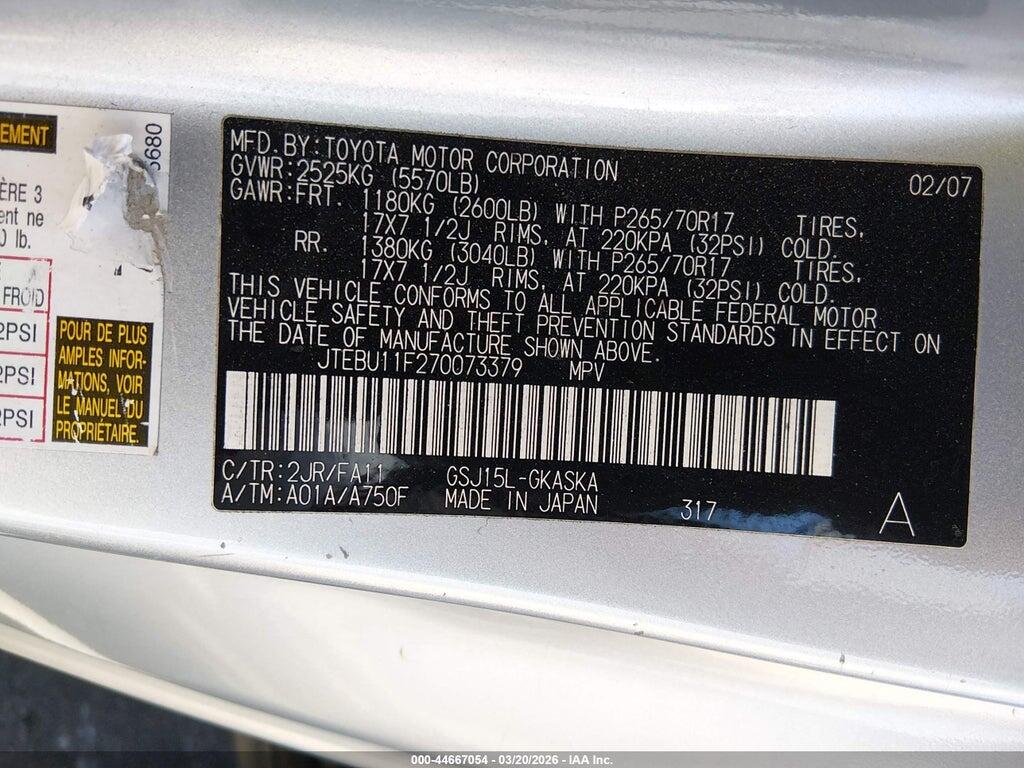 JTEBU11F270073379 2007 TOYOTA FJ CRUISER photo no. 9