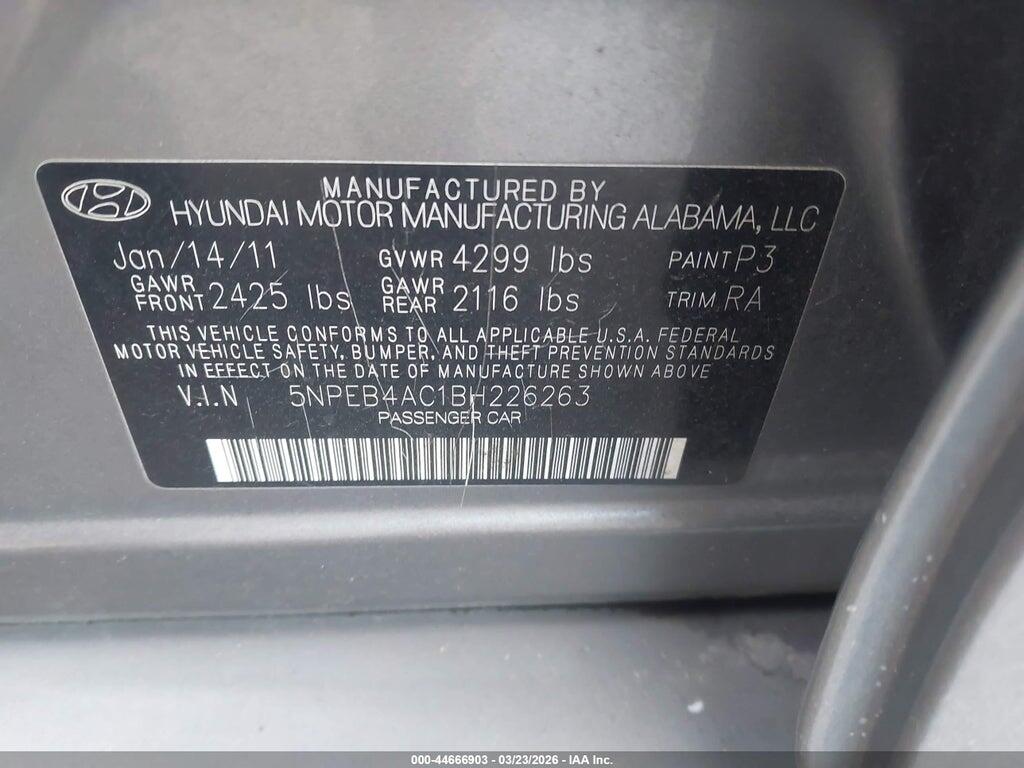 5NPEB4AC1BH226263 2011 HYUNDAI SONATA photo no. 9