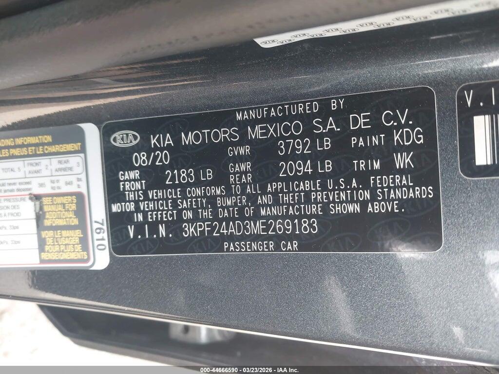 3KPF24AD3ME269183 2021 KIA FORTE photo no. 9