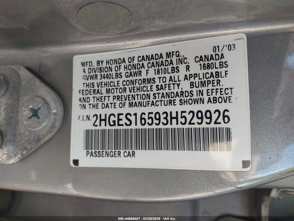 2HGES16593H529926 2003 HONDA CIVIC photo no. 9