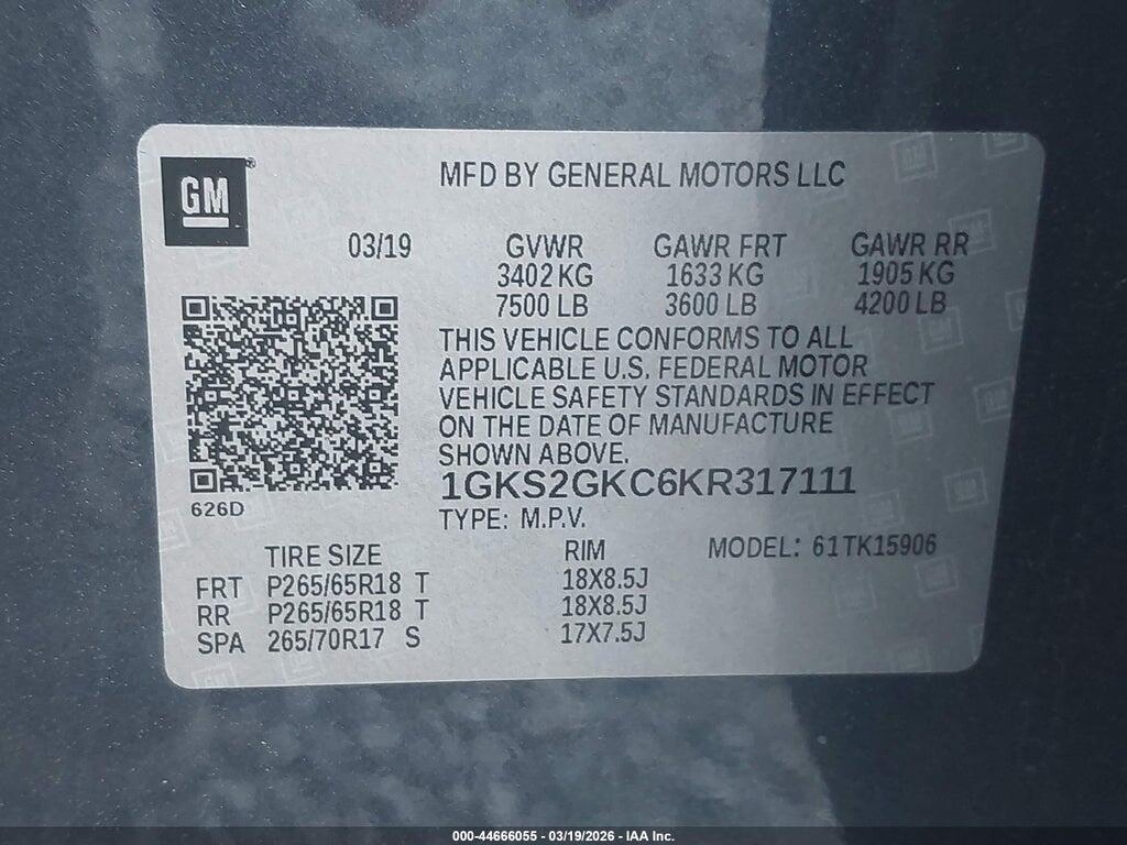 1GKS2GKC6KR317111 2019 GMC YUKON XL photo no. 9