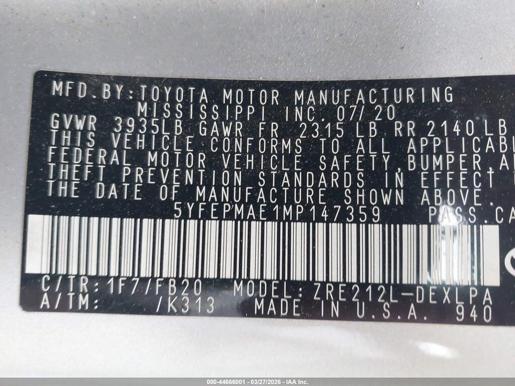 5YFEPMAE1MP147359 2021 TOYOTA COROLLA photo no. 9
