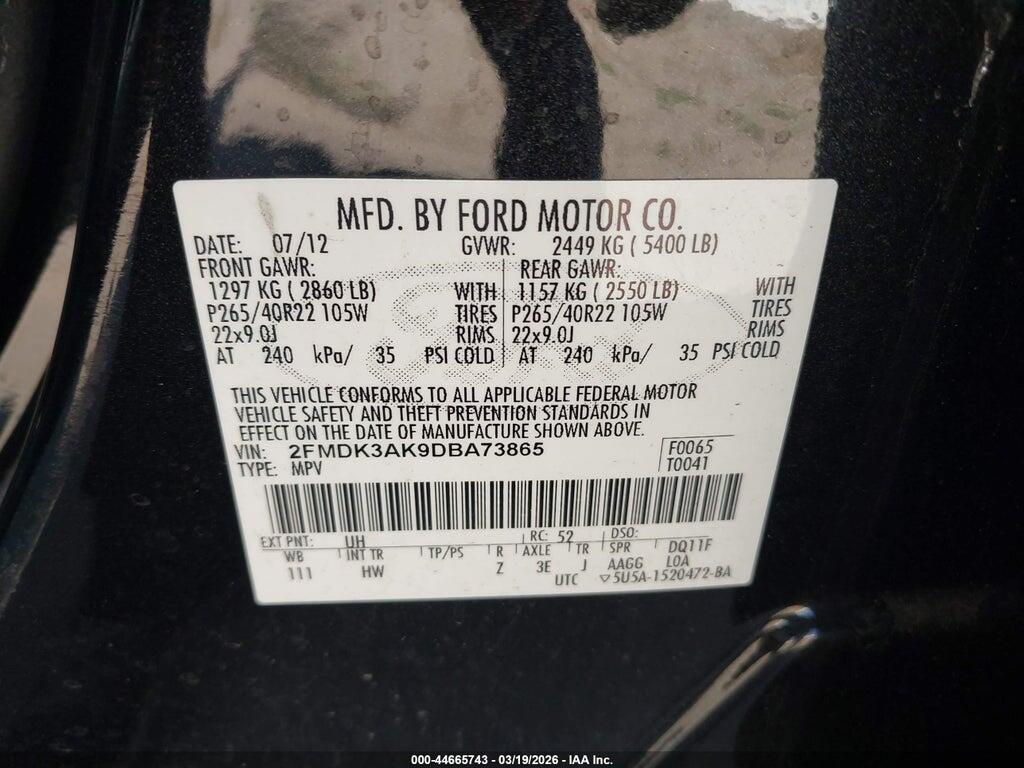 2FMDK3AK9DBA73865 2013 FORD EDGE photo no. 9