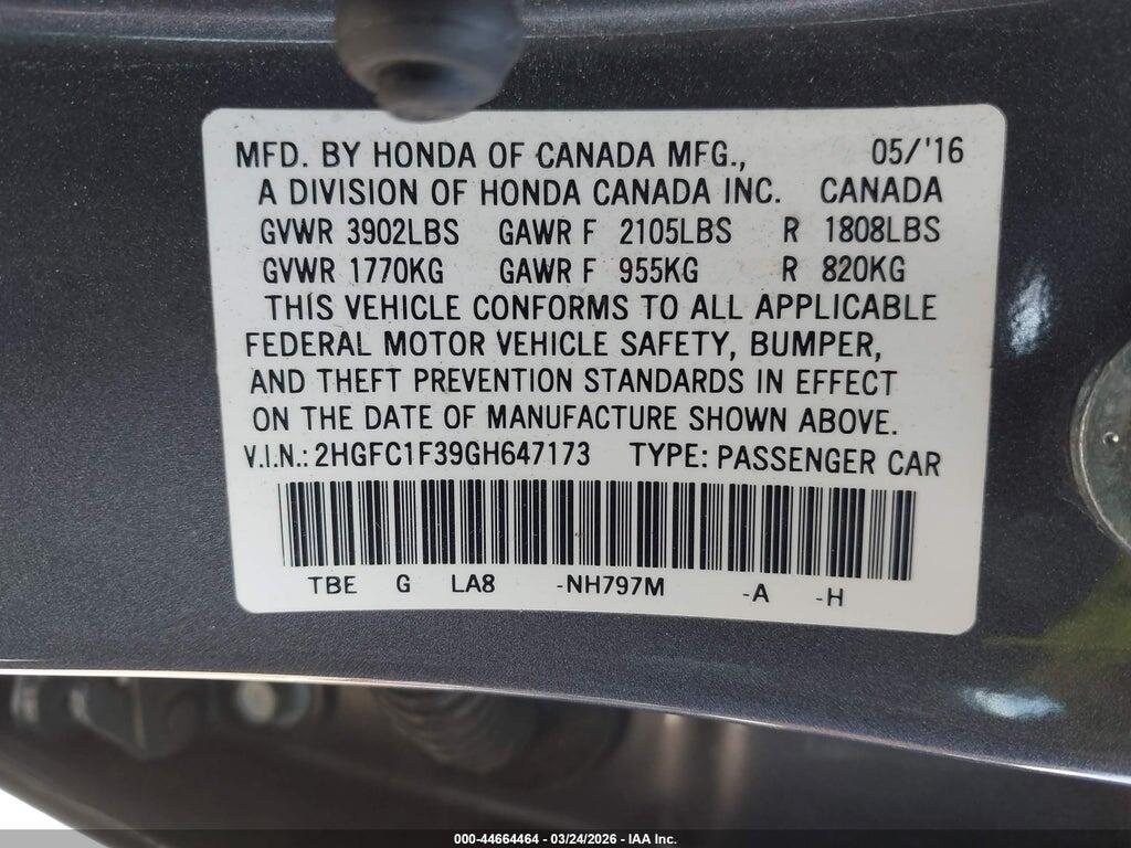 2HGFC1F39GH647173 2016 HONDA CIVIC photo no. 9