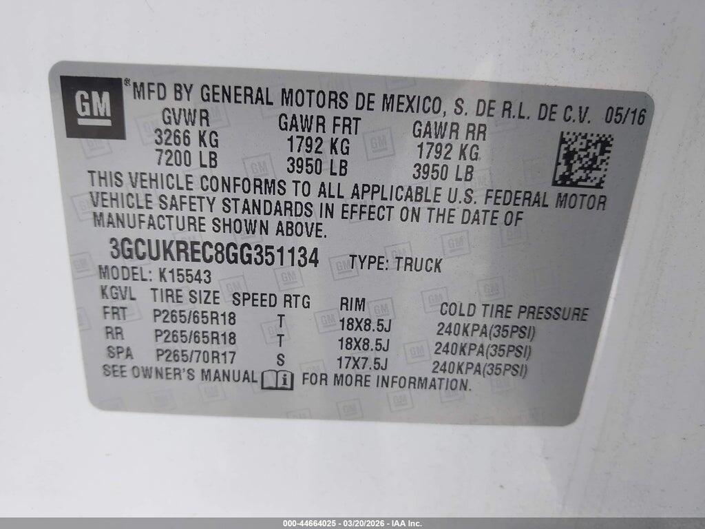3GCUKREC8GG351134 2016 CHEVROLET SILVERADO 1500 photo no. 9