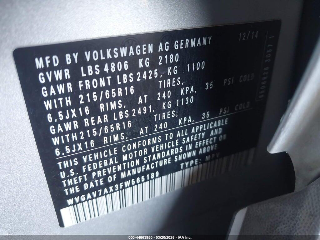 WVGAV7AX3FW565189 2015 VOLKSWAGEN TIGUAN photo no. 9