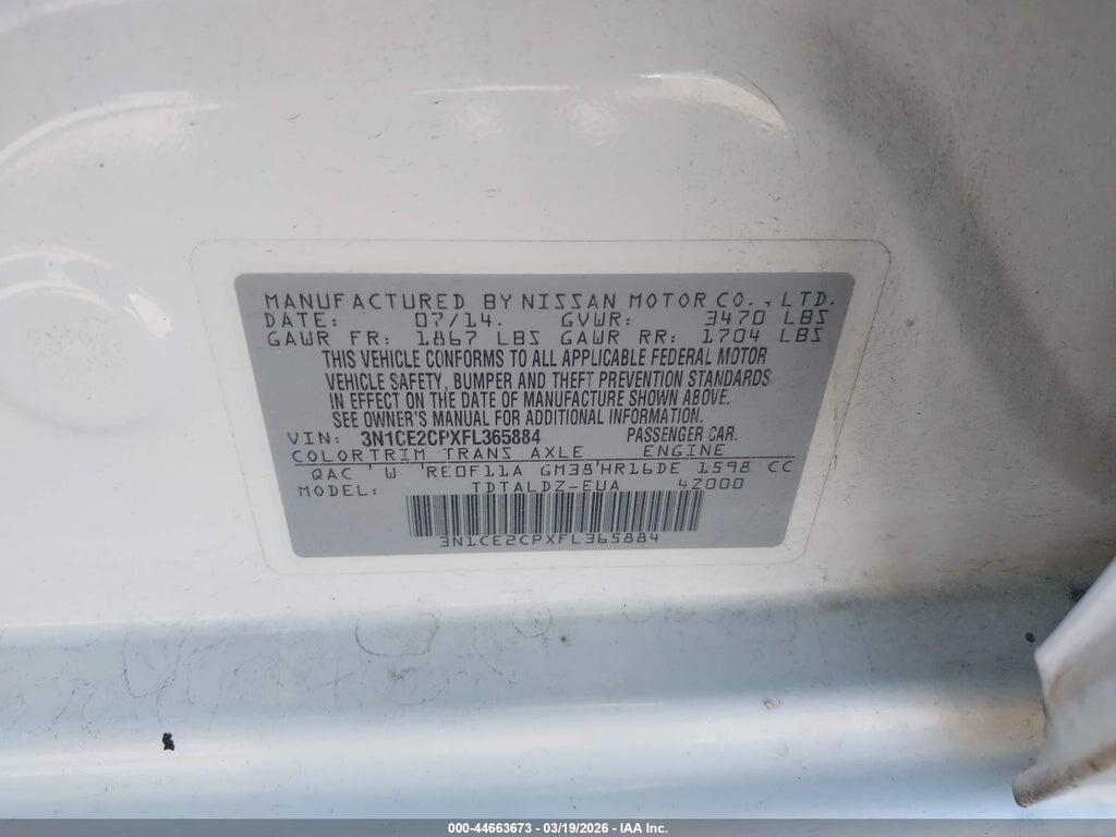 3N1CE2CPXFL365884 2015 NISSAN VERSA NOTE photo no. 9