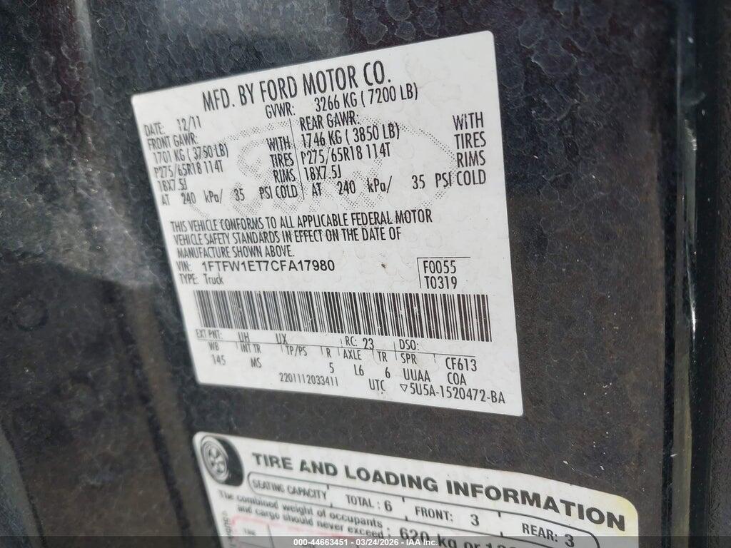 1FTFW1ET7CFA17980 2012 FORD F-150 photo no. 9