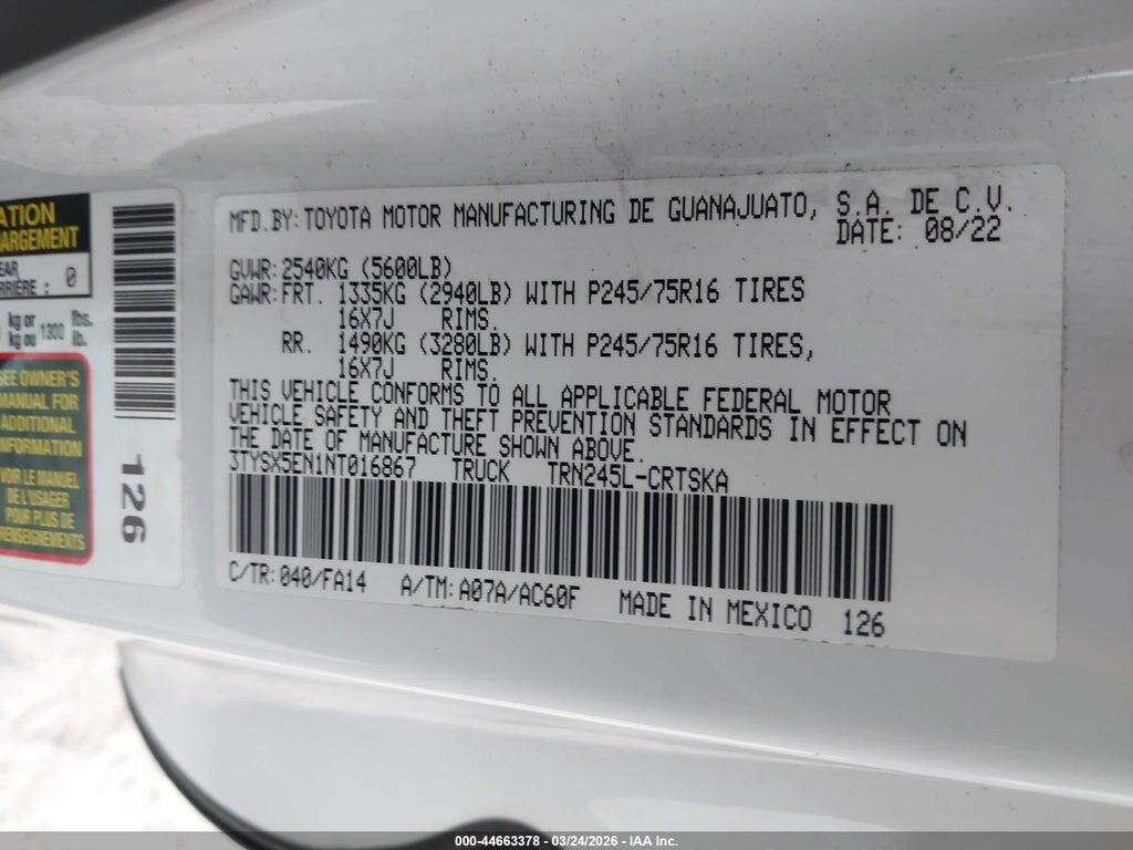 3TYSX5EN1NT016867 2022 TOYOTA TACOMA photo no. 9