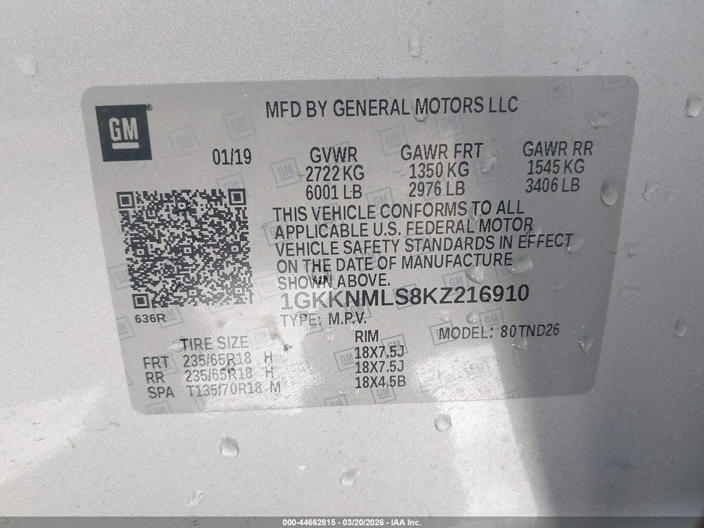 1GKKNMLS8KZ216910 2019 GMC ACADIA photo no. 9