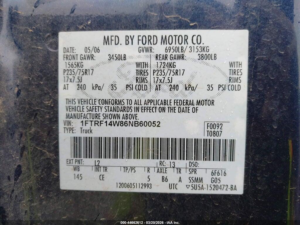 1FTRF14W86NB60052 2006 FORD F-150 photo no. 9