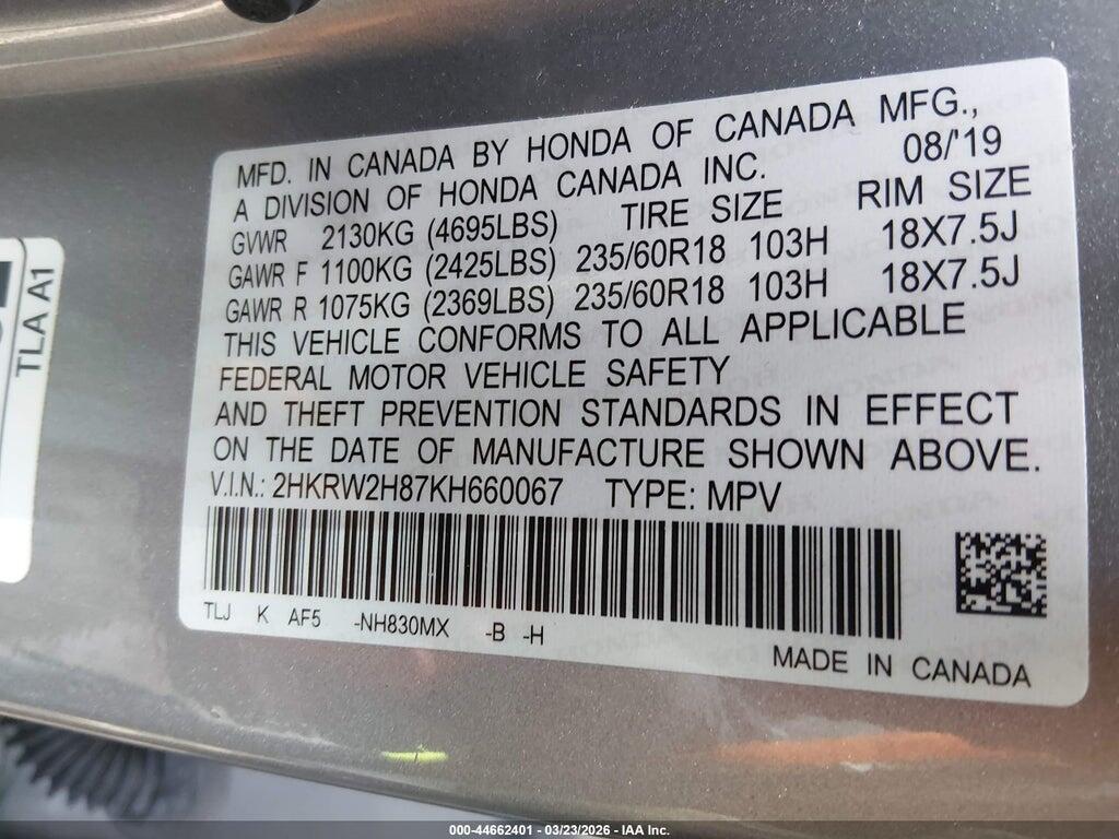2HKRW2H87KH660067 2019 HONDA CR-V photo no. 9