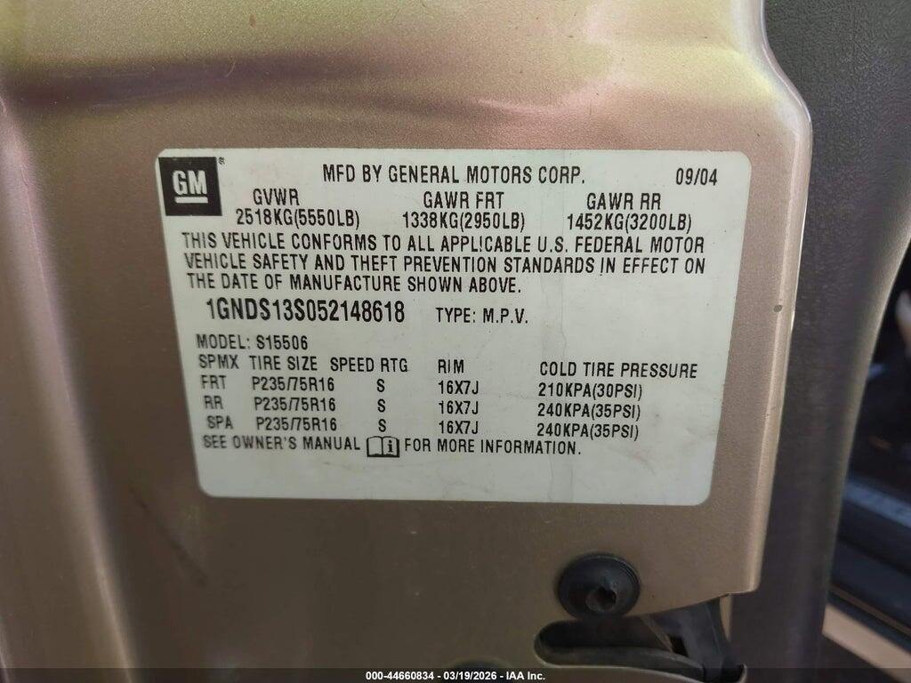 1GNDS13S052148618 2005 CHEVROLET TRAILBLAZER photo no. 9