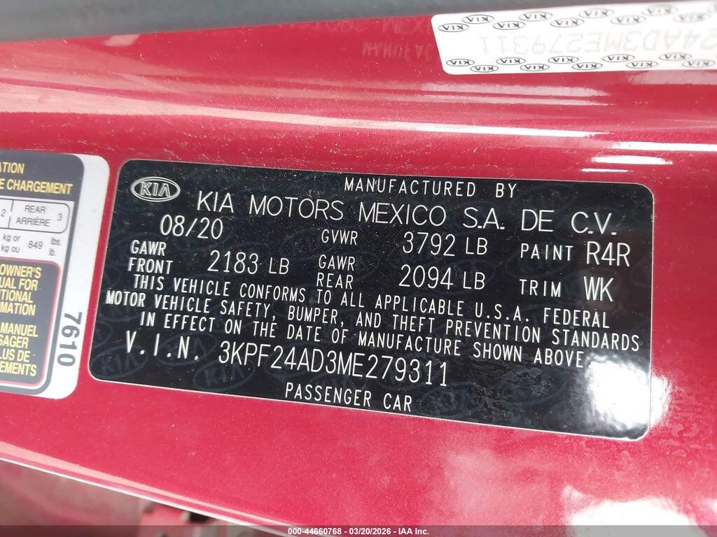 3KPF24AD3ME279311 2021 KIA FORTE photo no. 9