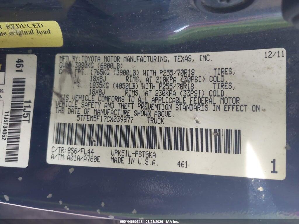 5TFEM5F17CX039977 2012 TOYOTA TUNDRA 2WD TRUCK photo no. 9
