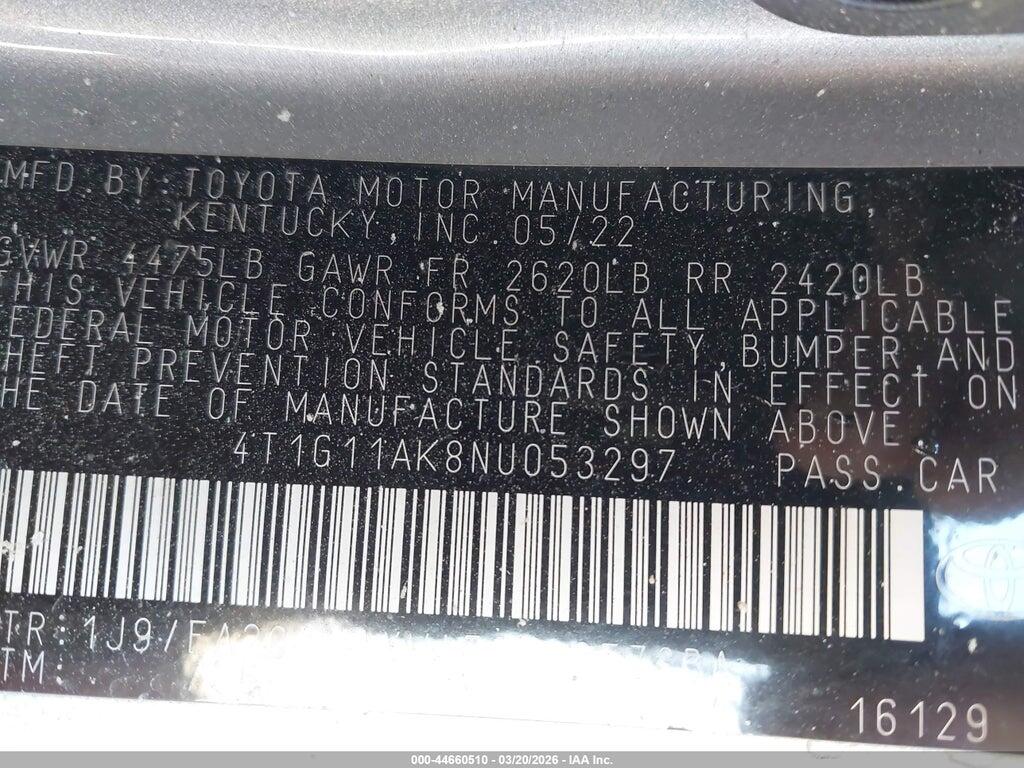 4T1G11AK8NU053297 2022 TOYOTA CAMRY photo no. 9