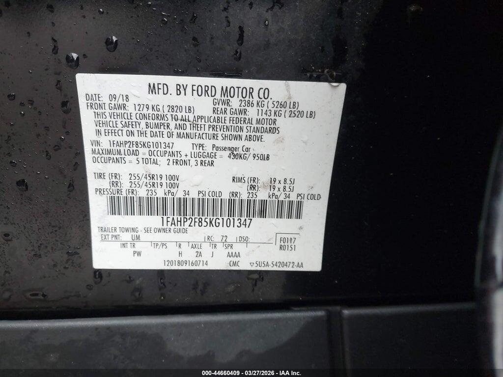 1FAHP2F85KG101347 2019 FORD TAURUS photo no. 9