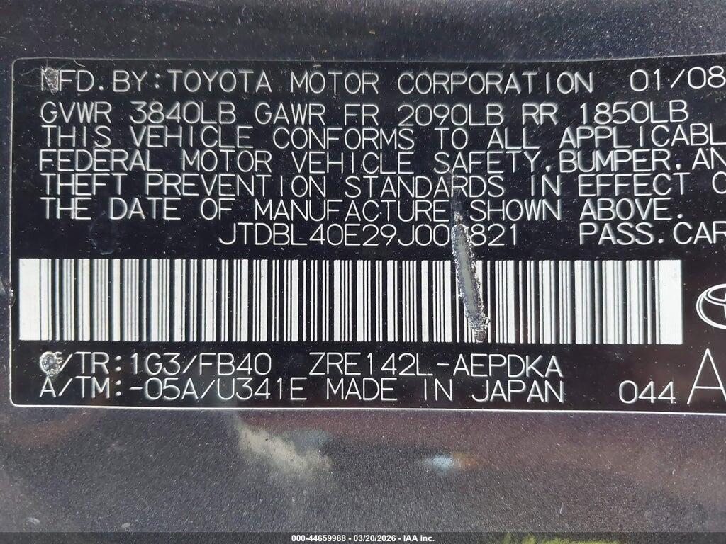 JTDBL40E29J000821 2009 TOYOTA COROLLA photo no. 9