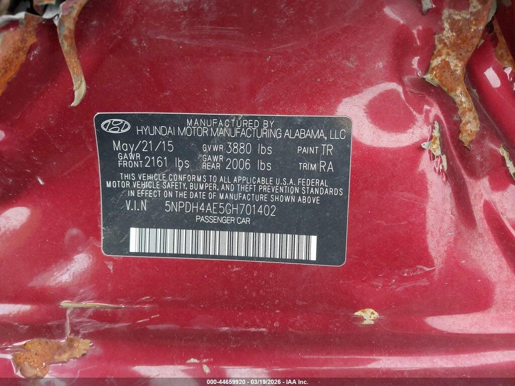 5NPDH4AE5GH701402 2016 HYUNDAI ELANTRA photo no. 9