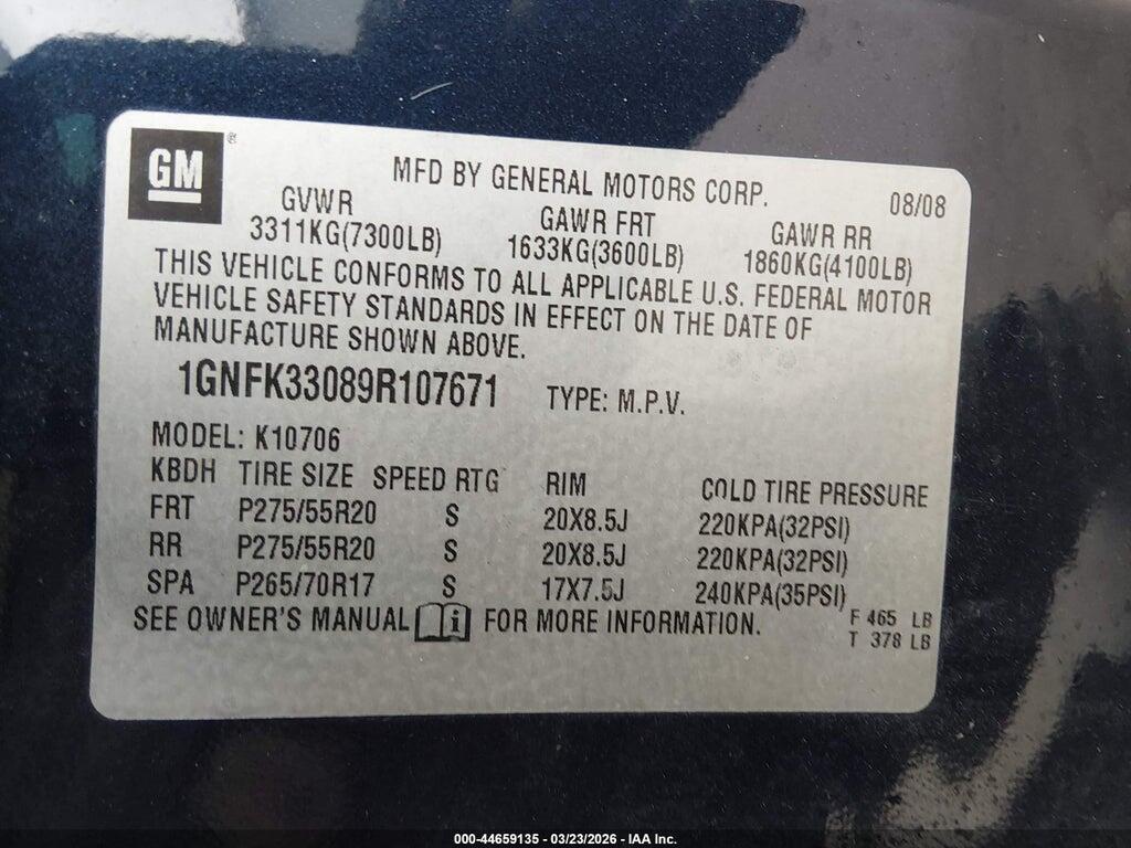 1GNFK33089R107671 2009 CHEVROLET TAHOE photo no. 9