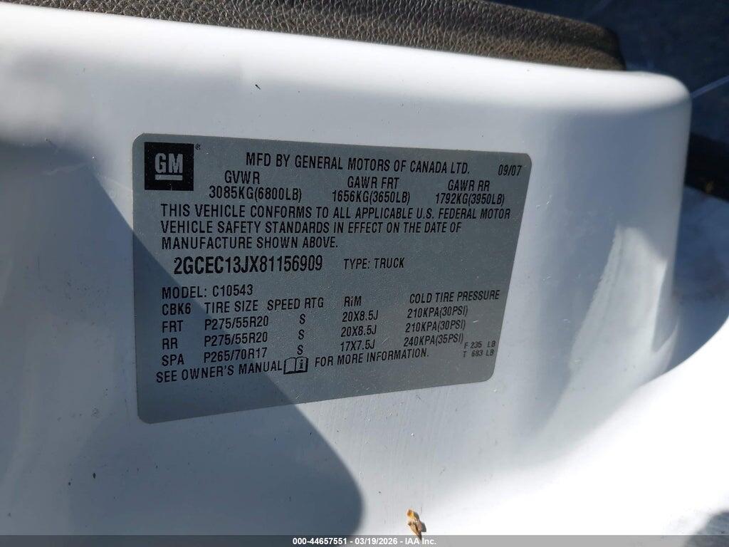 2GCEC13JX81156909 2008 CHEVROLET SILVERADO 1500 photo no. 9