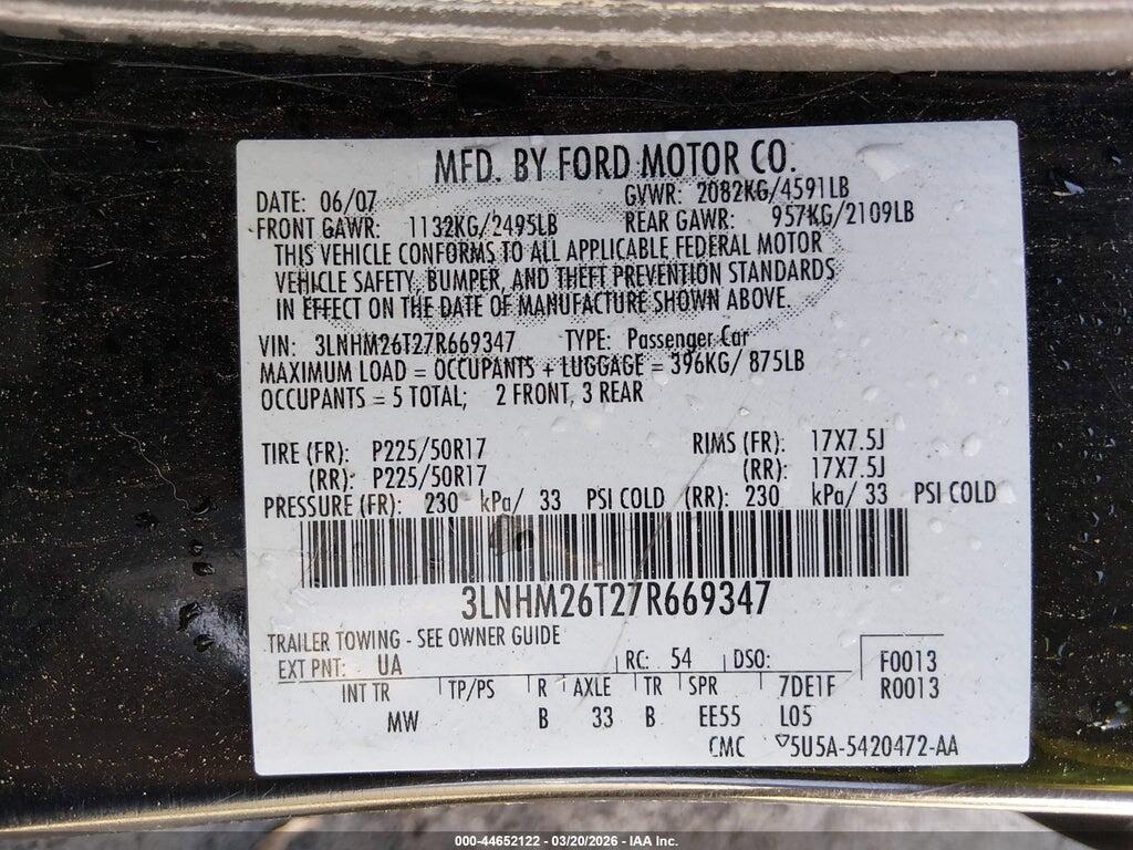 3LNHM26T27R669347 2007 LINCOLN MKZ photo no. 9