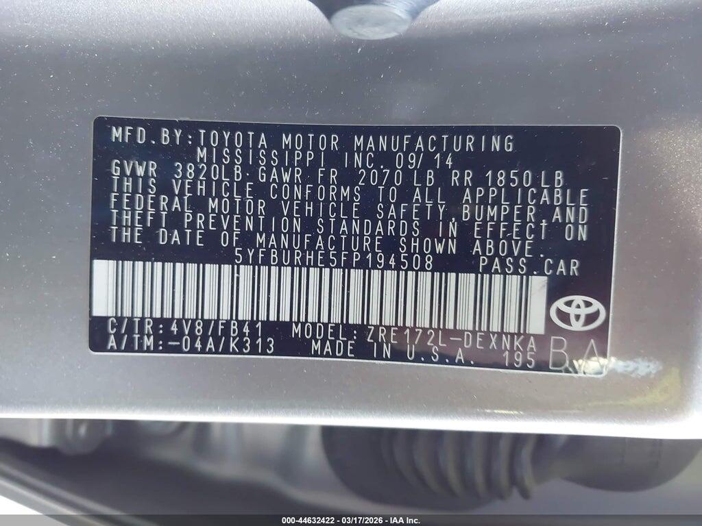 5YFBURHE5FP194508 2015 TOYOTA COROLLA photo no. 9