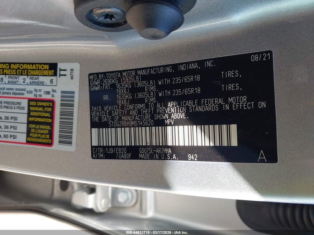 5TDGZRBH9MS145620 2021 TOYOTA HIGHLANDER photo no. 9