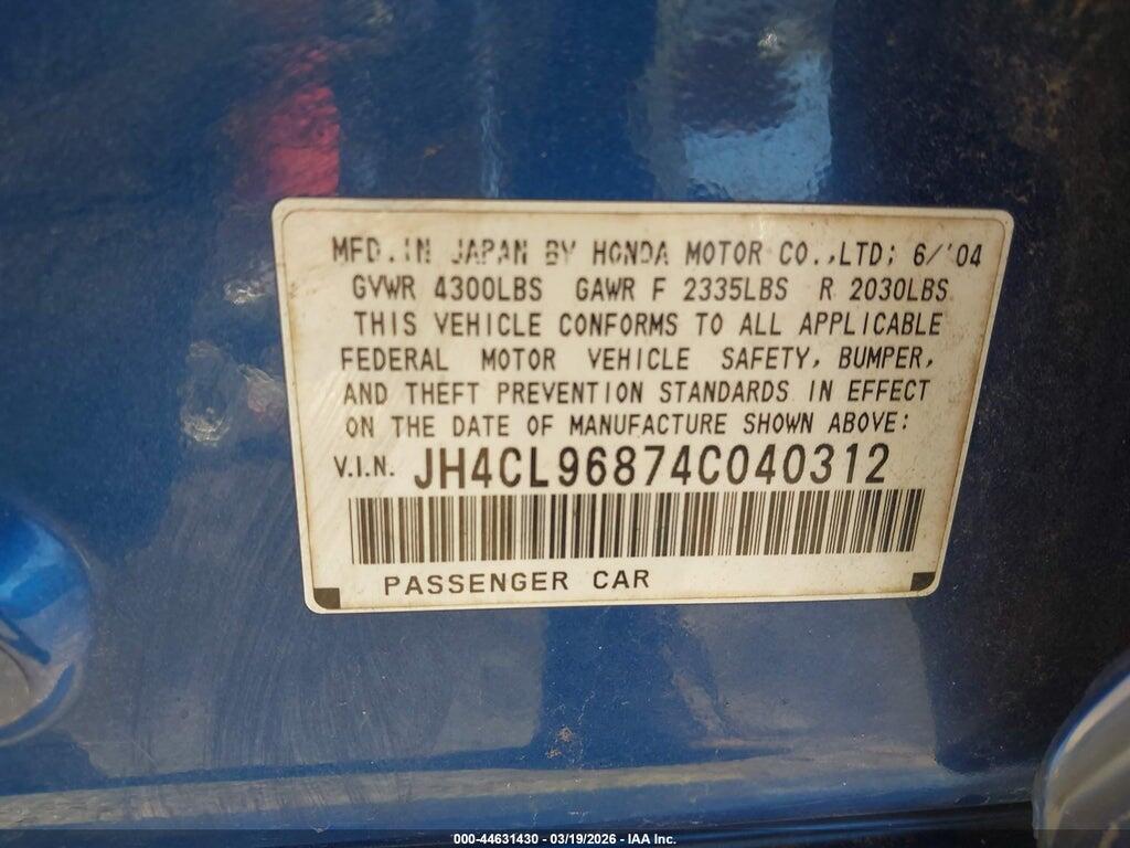 JH4CL96874C040312 2004 ACURA TSX photo no. 9