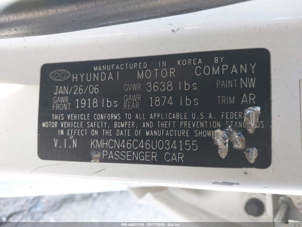 KMHCN46C46U034155 2006 HYUNDAI ACCENT photo no. 9