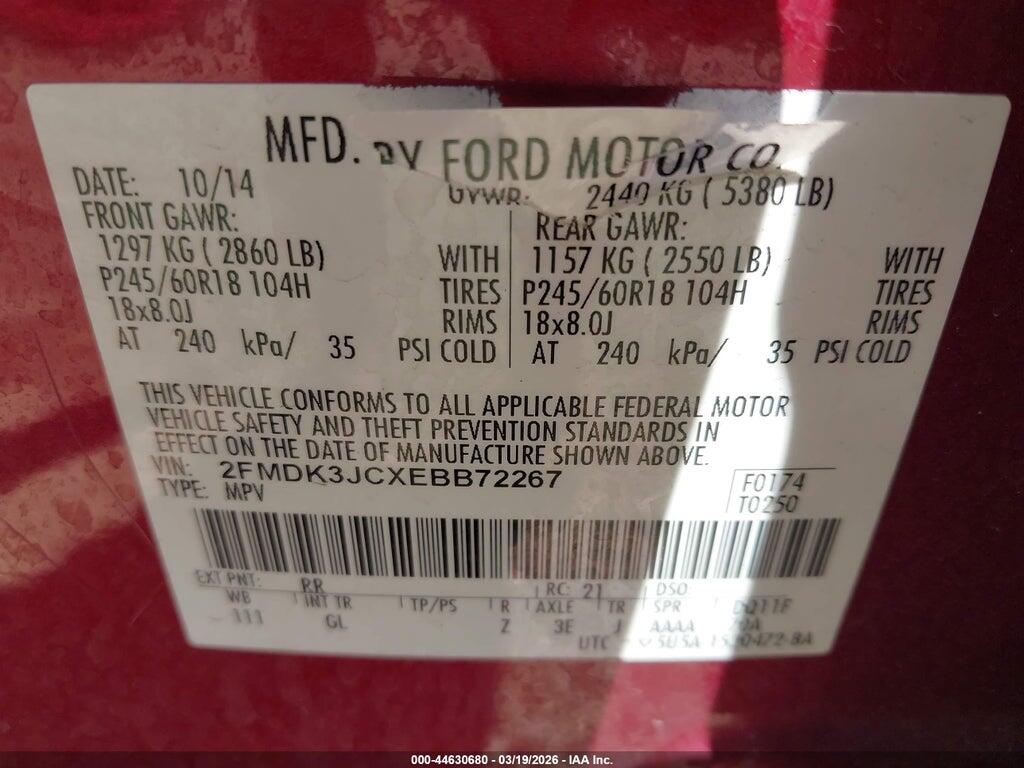 2FMDK3JCXEBB72267 2014 FORD EDGE photo no. 9