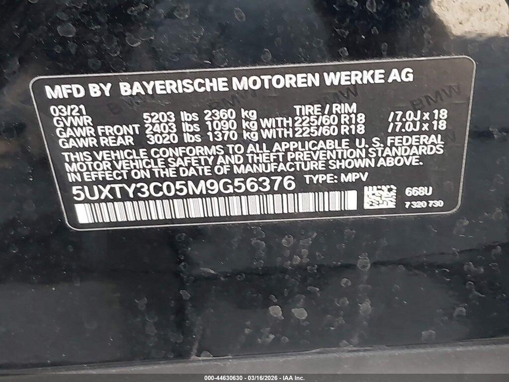 5UXTY3C05M9G56376 2021 BMW X3 photo no. 9
