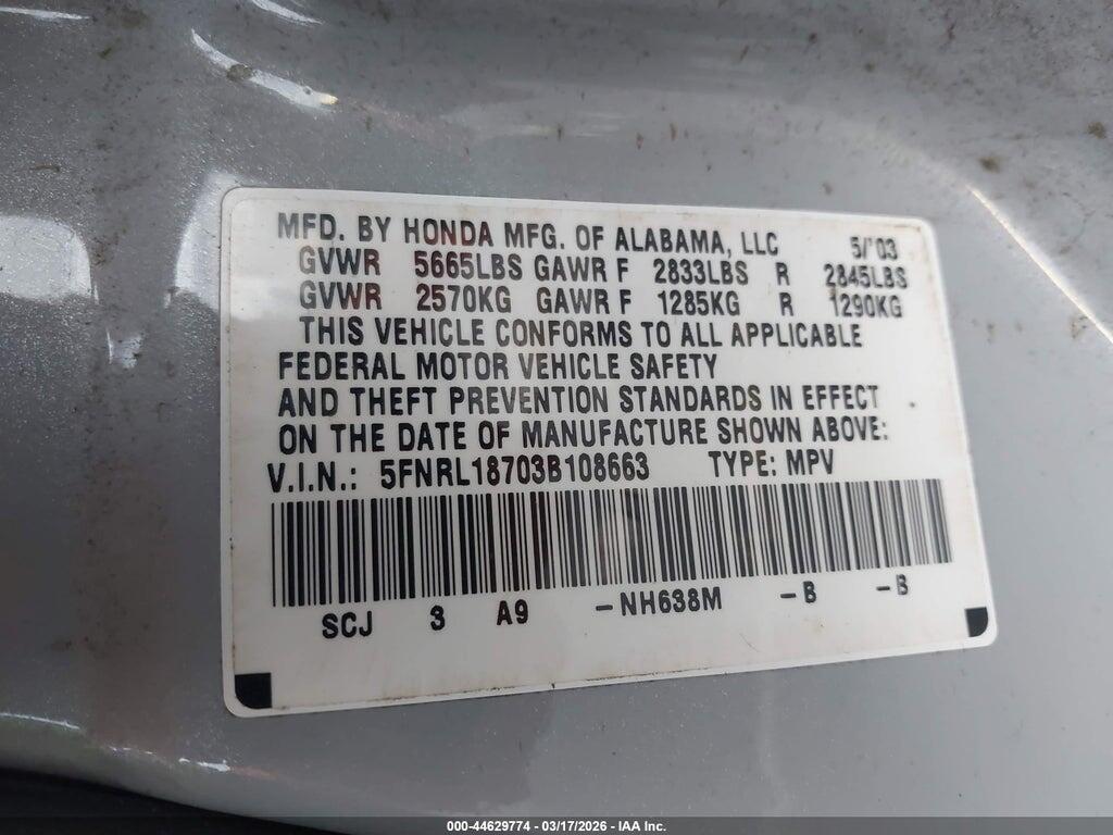 5FNRL18703B108663 2003 HONDA ODYSSEY photo no. 9