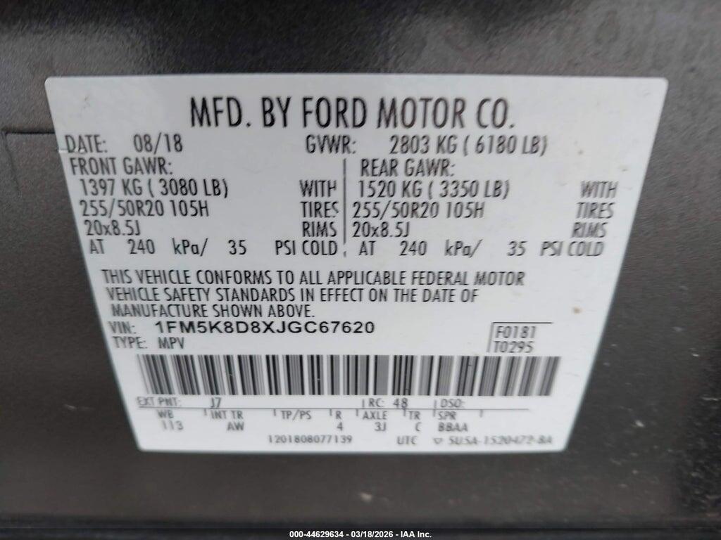 1FM5K8D8XJGC67620 2018 FORD EXPLORER photo no. 9