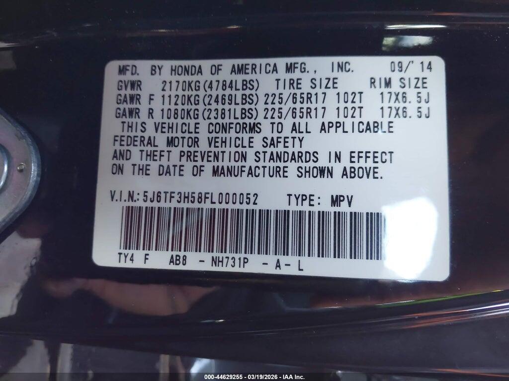 5J6TF3H58FL000052 2015 HONDA CROSSTOUR photo no. 9