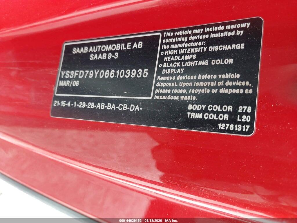 YS3FD79Y066103935 2006 SAAB 9-3 photo no. 9