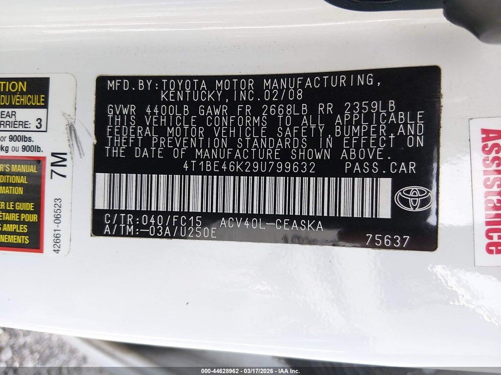 4T1BE46K29U799632 2009 TOYOTA CAMRY photo no. 9