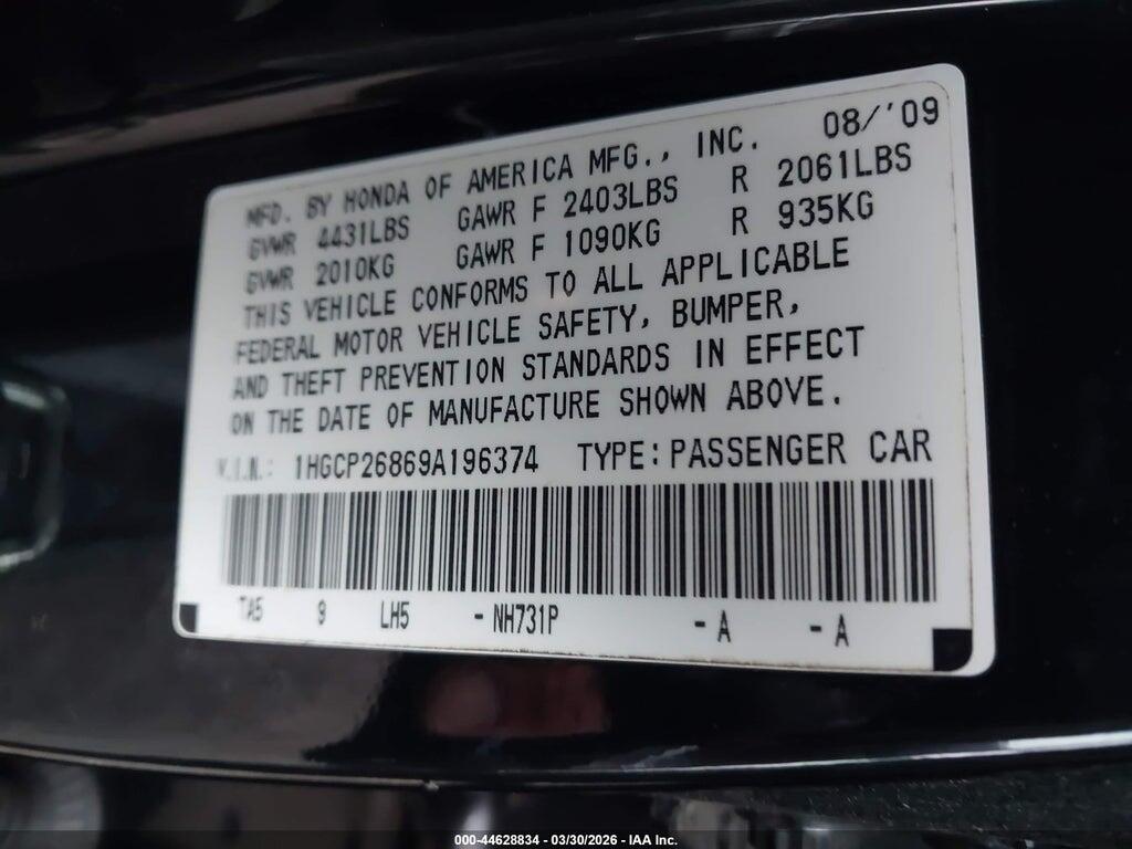 1HGCP26869A196374 2009 HONDA ACCORD photo no. 9