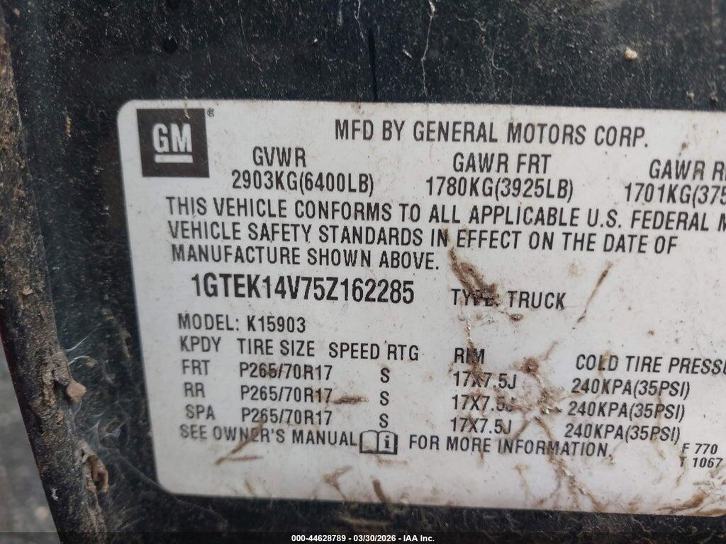 1GTEK14V75Z162285 2005 GMC SIERRA 1500 photo no. 9